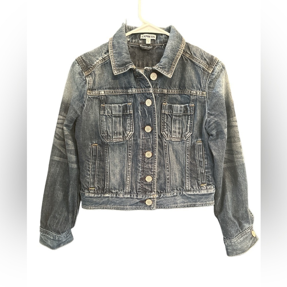 EUC Express Dark Wash Denim Jeans Jacket Size Small Juniors See All Photos